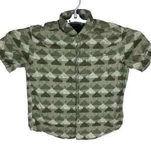 Eddie Bauer Mens Green Short Sleeve Baja Tent Print Button Down Shirt Size‎ L